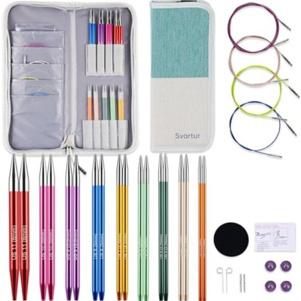 Interchangeable Circular Knitting Needles Set, with Multicolored Needle &